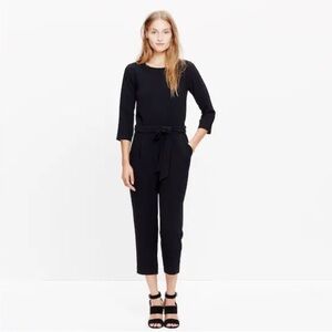 MADEWELL Black Sloan Belted Jumpsuit crepe pantsuit wedding date night size 6